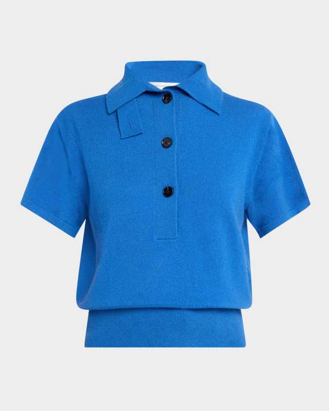 Cashmere Knit Short-Sleeve Polo Sweater